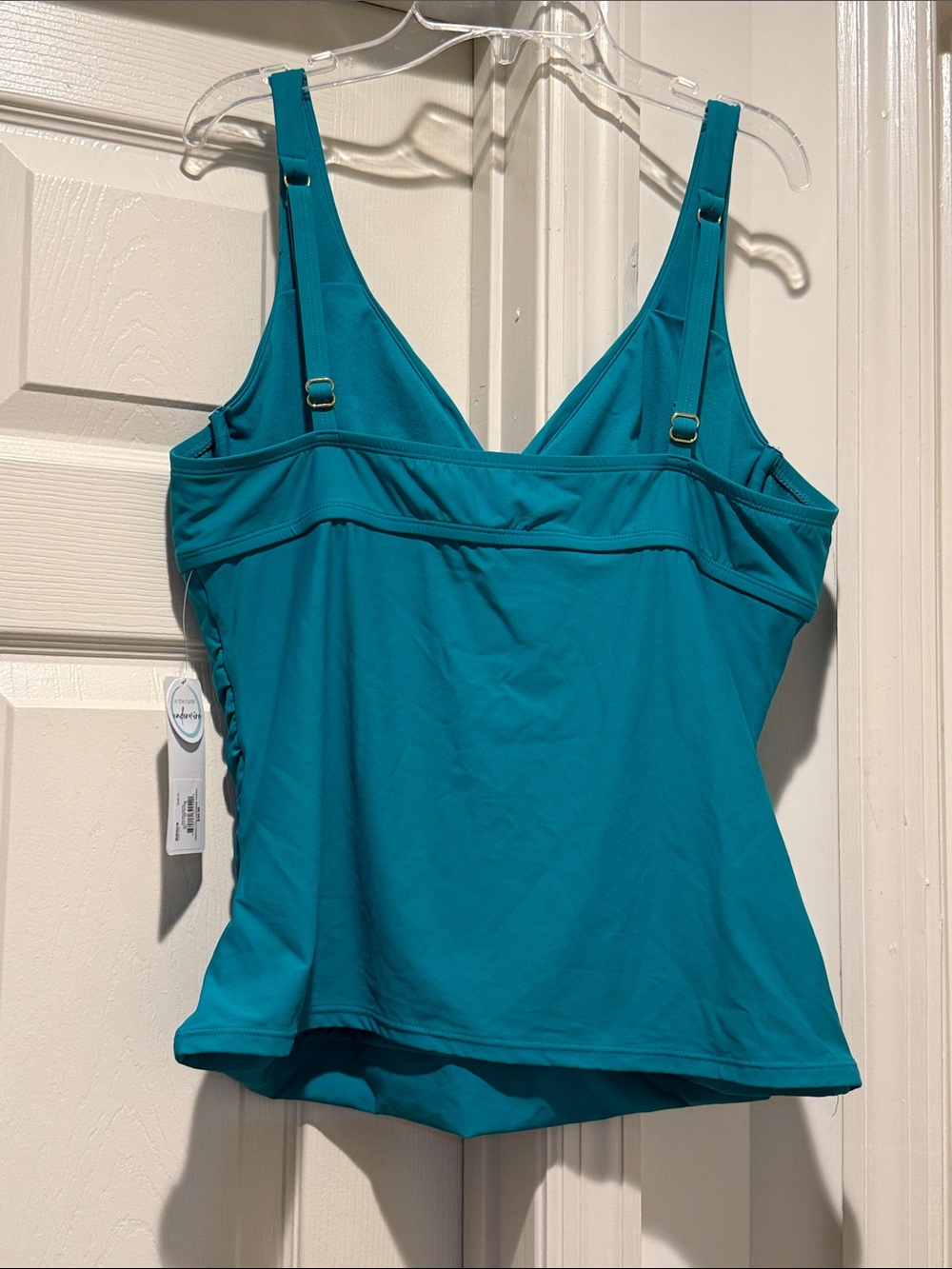 NWT Teal Ruched Tankini Top Twist VNeck Underwire Remo Pads Adjustable Straps XL - Picture 5 of 11